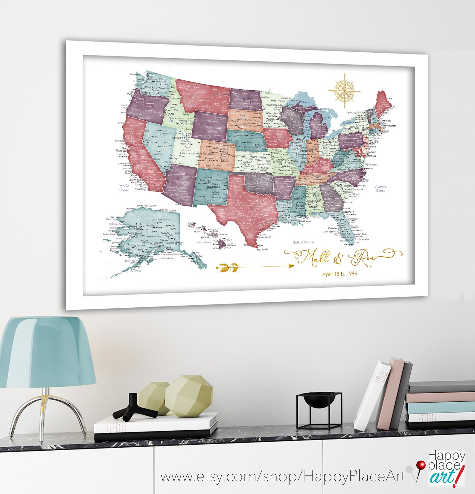 USA Travel Map for Push Pins Detailed United States Map With - Etsy