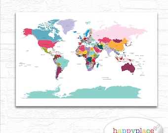 printable world map wall art in large 20x30in with lovely etsy