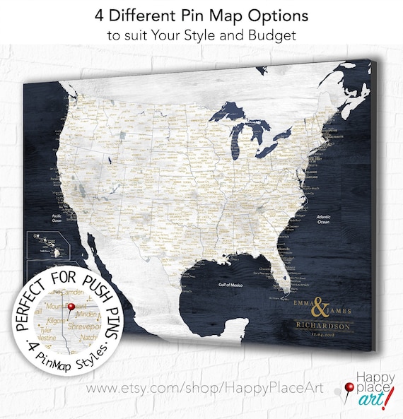 US Map with National Parks, Personalized map for Push Pins, Detailed USA Map, Framed hiking gifts, Travel Gift for Man, Rustic Wall Map