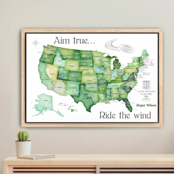 Gift for Dad who like Disc Golf, USA Disc-Golf Courses Map Wall Art, Father's Pin Map for Disc Golfer with Push Pin Legend Personalization