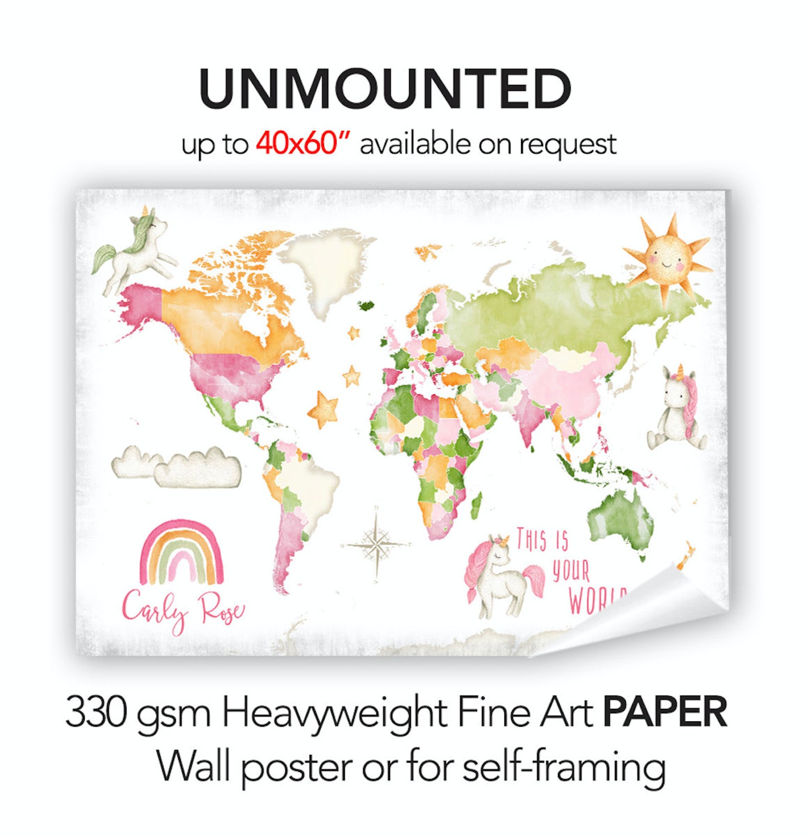 Personalized World Map for Nursery Children's Wall Map Etsy