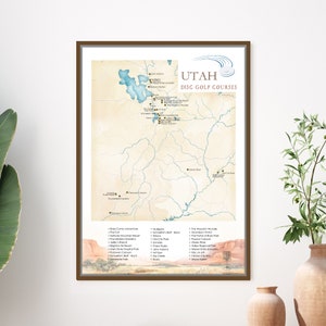 Top Disc Golf Courses Utah Map, Poster, Canvas or Push Pin Map, Mark Courses Played on Disc Golfing Adventure, UT Disc Golfer Gift for Him