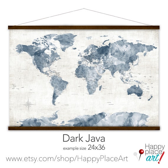 Neutral & Navy Map of the World, Personalized Map, Canvas World Map Print, Large Neutral Wall Map, Personalized Adventure Map for a Family