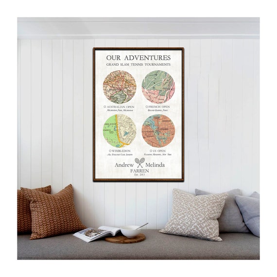 Grand Slam Tennis, Custom Anniversary Map gift, Tennis Tournament Quest, Tennis Travel Map, Personalized Adventure, Wimbledon Tennis Gift