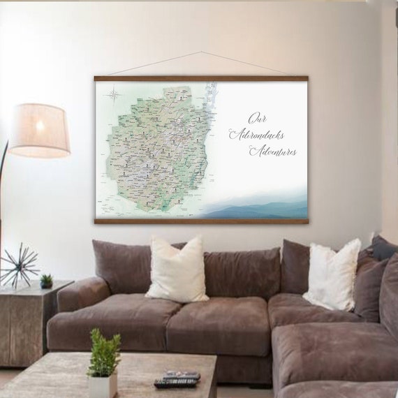 Canvas Adirondack Park Map of the Adirondacks map for Hikers, Outdoor New York Adventure map, Personalized Peak Bagging Mountain Map Print