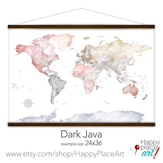 Anniversary Gift for Wife, World Map Canvas, Office Wall Art, Pretty World Travel Map, Large Canvas, Adventure Awaits Theme Office Decor