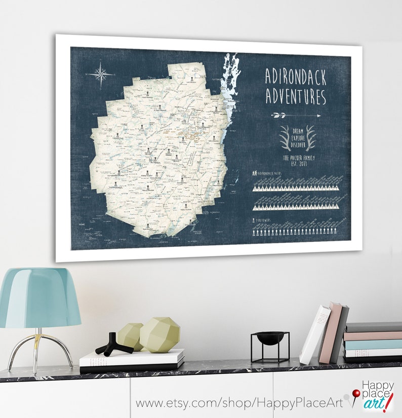 Detailed Adirondack Map Map of ADK Mountains Adirondack | Etsy