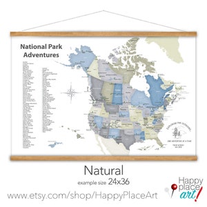 Personalized USA and Canada&#39;s National Parks Wall Map, Personalized North American Map, Large Wall Custom Adventure Map, Trekking Gift,