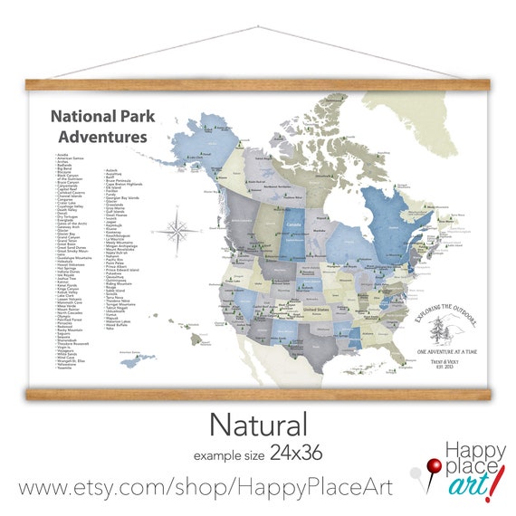 Personalized USA and Canada's National Parks Wall Map, Personalized North American Map, Large Wall Custom Adventure Map, Trekking Gift,