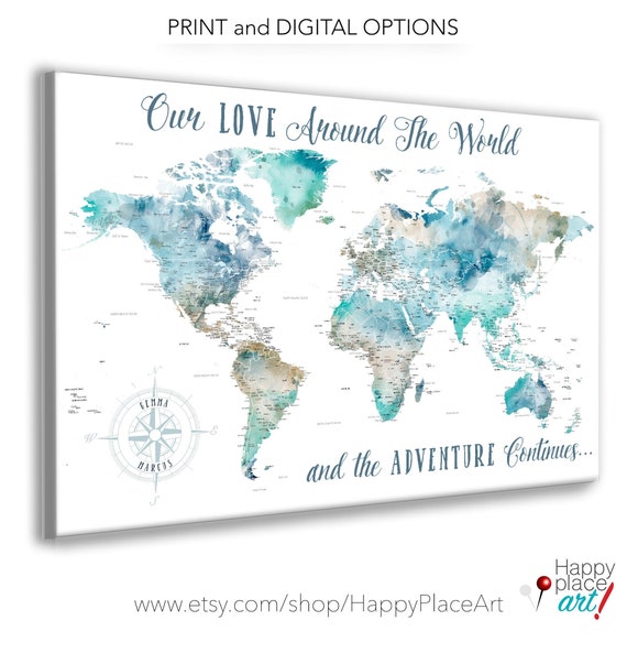 World Map Gift for Husband, Personalized Legend, Adventure Quote, Customized Anniversary Gift for Partner, Travel inspiration Push Pin Map