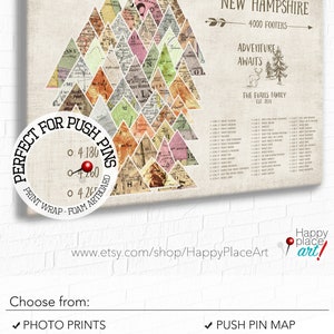 New Hampshire Peaks Push Pin Map, NH 4000 Footer Hike Checklist, New England PeakBagging, 4000 ft Mountain Peaks Anniversary Hiking Map Gift image 4