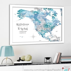 North America and Caribbean Map, Wife Gift, Anniversary Map, Family RV Travel Map, Push Pin Map of North America, Gift of Family Memories image 5