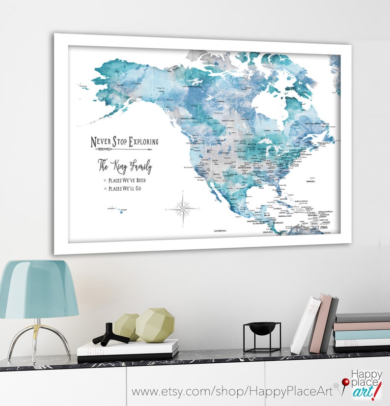 North America and Caribbean Map, Wife Gift, Anniversary Map, Family RV Travel Map, Push Pin Map of North America, Gift of Family Memories image 5