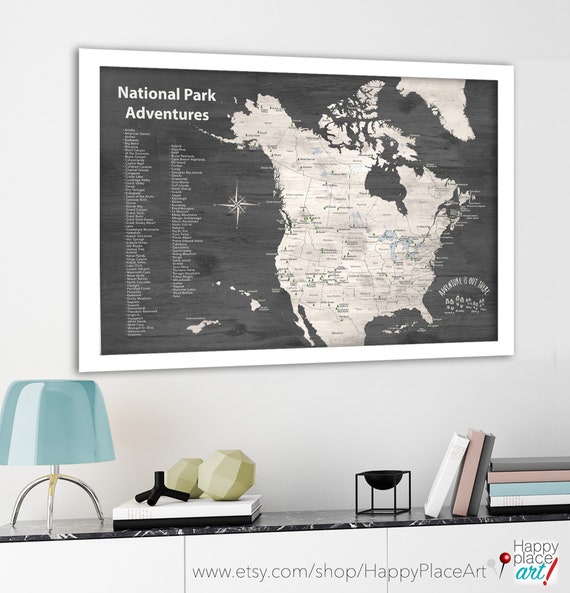 Push Pin map National Parks USA and Canada Map for List of Park Hikes, Traveler Gift, Outdoor Adventurer US Parks Pinboard Gift for Husband