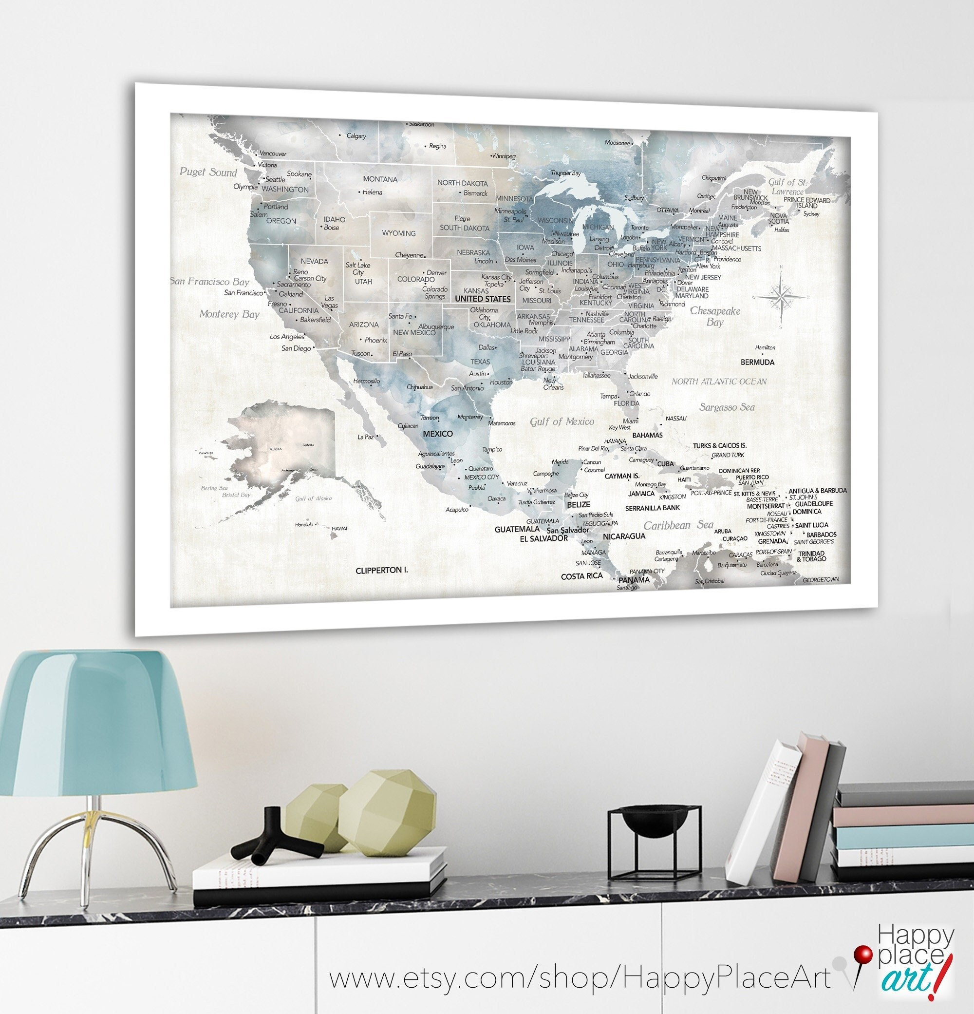  Canvas Art Bay Atlas Push Pin World Map