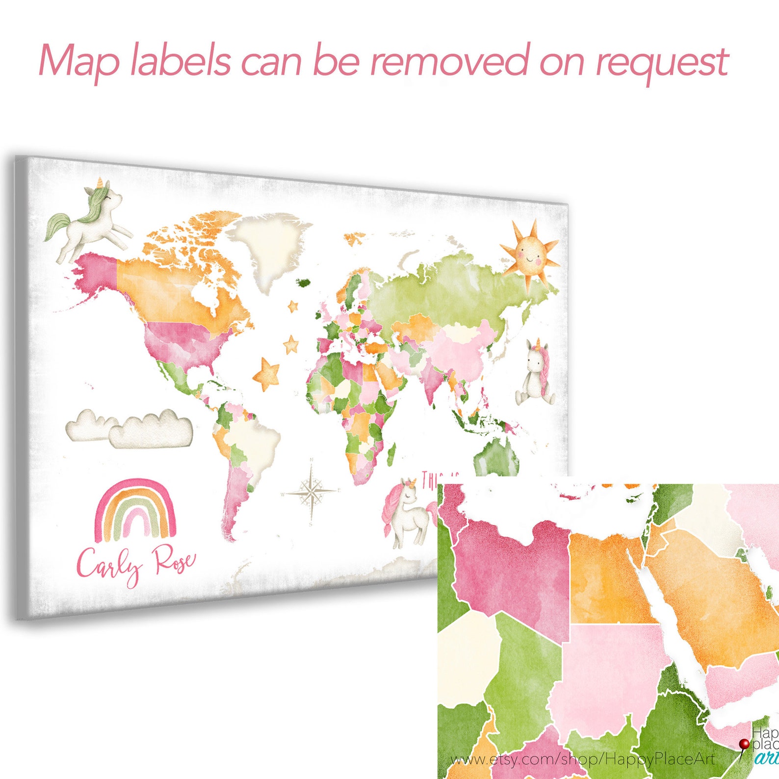Personalized World Map for Nursery Children's Wall Map Etsy