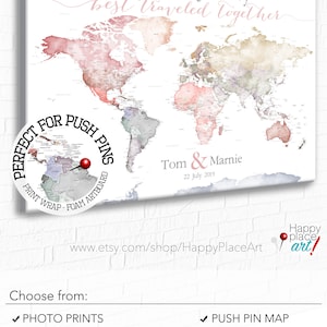 Anniversary World Map. Push Pin map Detailed USA states and cities. Romantic Travel Map with Names and Date, Framed world map Gift for wife image 5