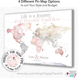 Anniversary World Map. Push Pin map Detailed USA states and cities. Romantic Travel Map with Names and Date, Framed world map Gift for wife image 7