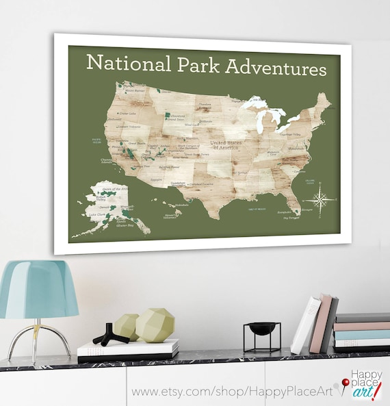 Gift for Nature Lover, Traveller Gift, US map for hiker, National Parks, National Park gift, Print for RV, Wall art, Camper, Map Gift, USA