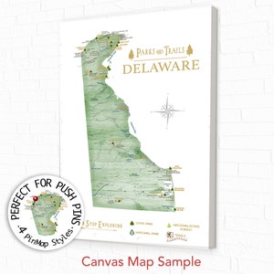 Hiking in State Parks, Delaware Adventure Map, State Parks Print & Mountain Hike Trails, Hiking Gift, Personalized Delaware State Map Poster image 5