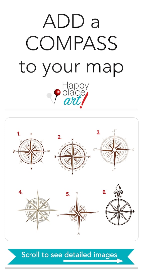 Custom Map with Compass, Map and Compass, Push pin map with compass, Travel map, Personalised Map
