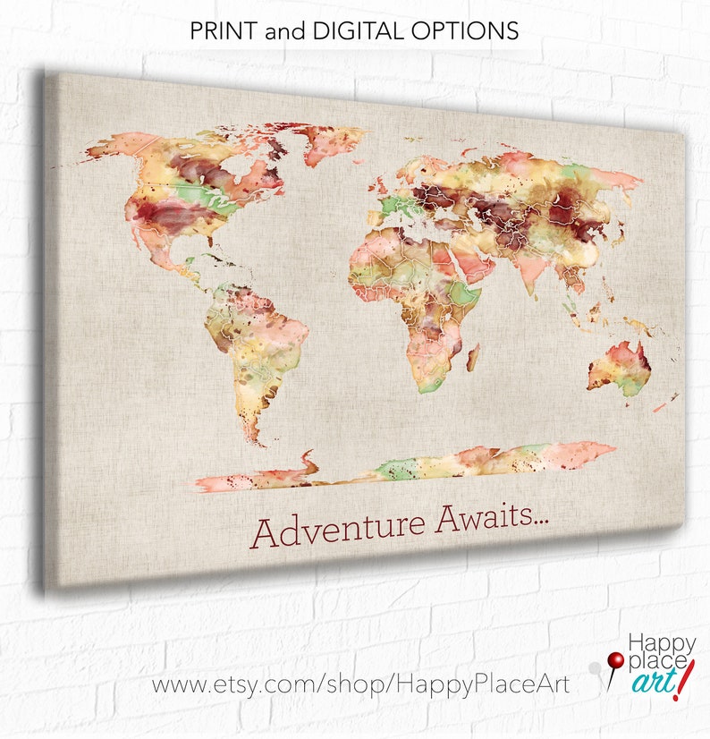 Adventure Awaits World Map Push Pin World Map Map on | Etsy
