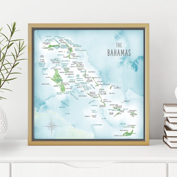 Bahamas Map, Detailed Push Pin Map Caribbean Islands Destination Wedding Memento, Personalized Family Cruise Adventure Canvas Wall Art Print