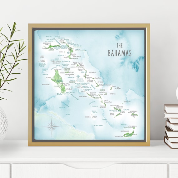 Bahamas Map, Detailed Push Pin Map Caribbean Islands Destination Wedding Memento, Personalized Family Cruise Adventure Canvas Wall Art Print