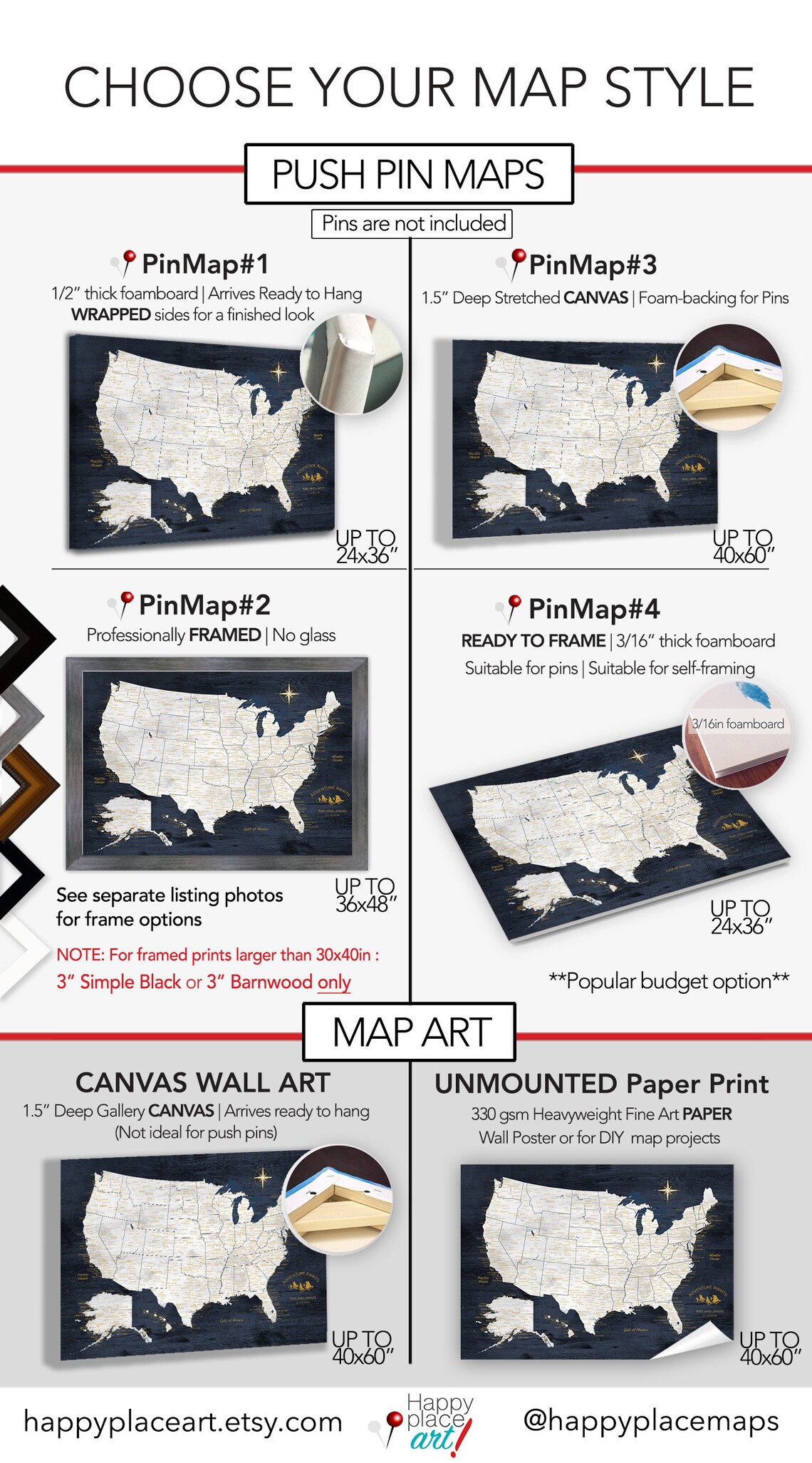 Very Detailed USA Push Pin Map With Cities and States - Etsy