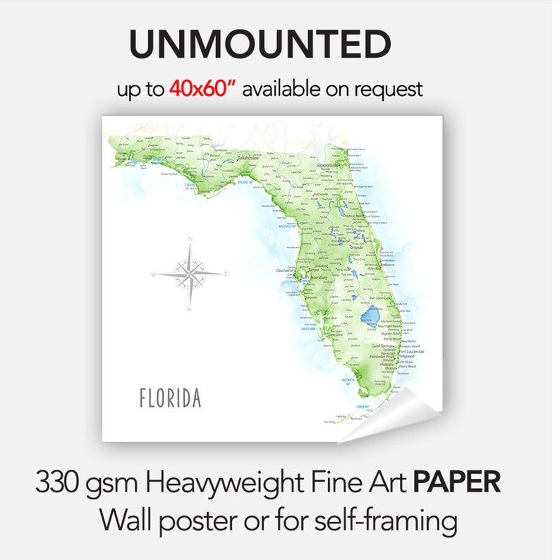 Florida Map, Push Pin Map, Detailed FL State, Canvas Map of Florida ...