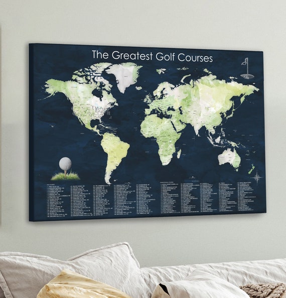 100 Top USA Golf Courses PLUS Top 100 International Courses World Map, Push Pin Map List of Courses Golf Quest, Fathers Golfer Gift for Dad,