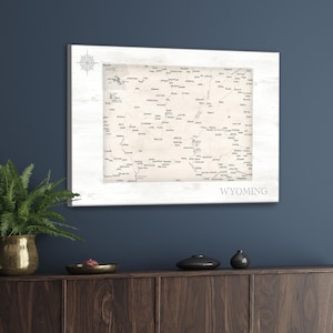 Detailed Wyoming Map, Neutral Push Pin State Maps, Travel PinMap, Large WY Print, PinBoard Map, Personalized Framed Wall Map of State of USA