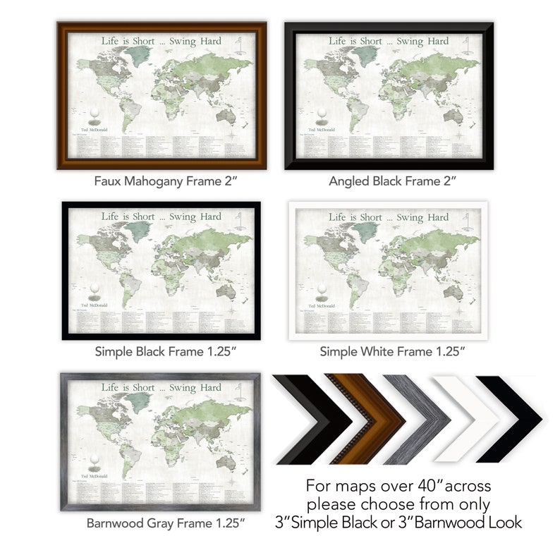 Push Pin Map of World Top 100 Golf Courses, Anniversary gift for wife, Personalized golf gift for husband, Golfing couple. Golfers pin map image 2