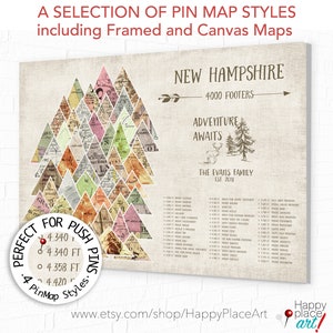 New Hampshire Peaks Push Pin Map, NH 4000 Footer Hike Checklist, New England PeakBagging, 4000 ft Mountain Peaks Anniversary Hiking Map Gift image 8