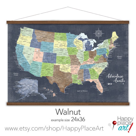 Family Map of the USA, Personalized map, Last Name, Family Travel map, Large Canvas US Map Print, Military Family Long Distance Love Gift