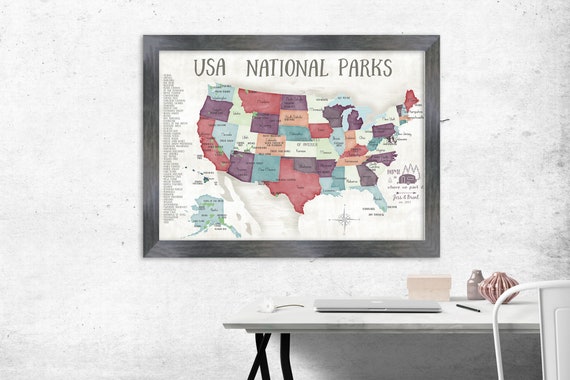 Personalised National Parks USA Map, Our Adventures, Soft watercolor Autumn Print, Outdoor Adventure Gift, Hiking Mountain Nature Map Poster