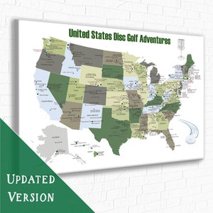Top Disc Golf Courses in each State of the USA, United States Disc Golf Map, Personalized Push Pin Map Gift for Disc Golfer Map Best Course