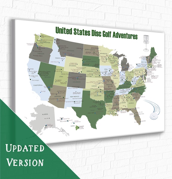 Top Disc Golf Courses in each State of the USA, United States Disc Golf Map, Personalized Push Pin Map Gift for Disc Golfer Map Best Course