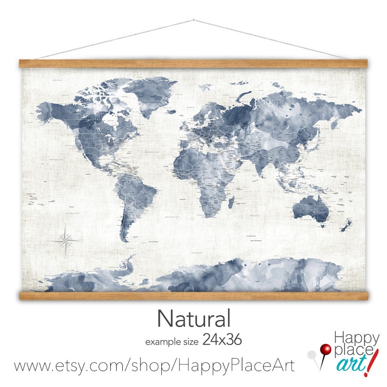 Neutral Color Maps Neutral & Navy Map of the World, Personalized Map, Canvas World Map ...