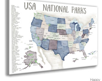 USA National Parks map for Push Pins, map with List of Park Poster, Travel Maps for Hiking Enthusiast Gift, National Park map on Pin Board