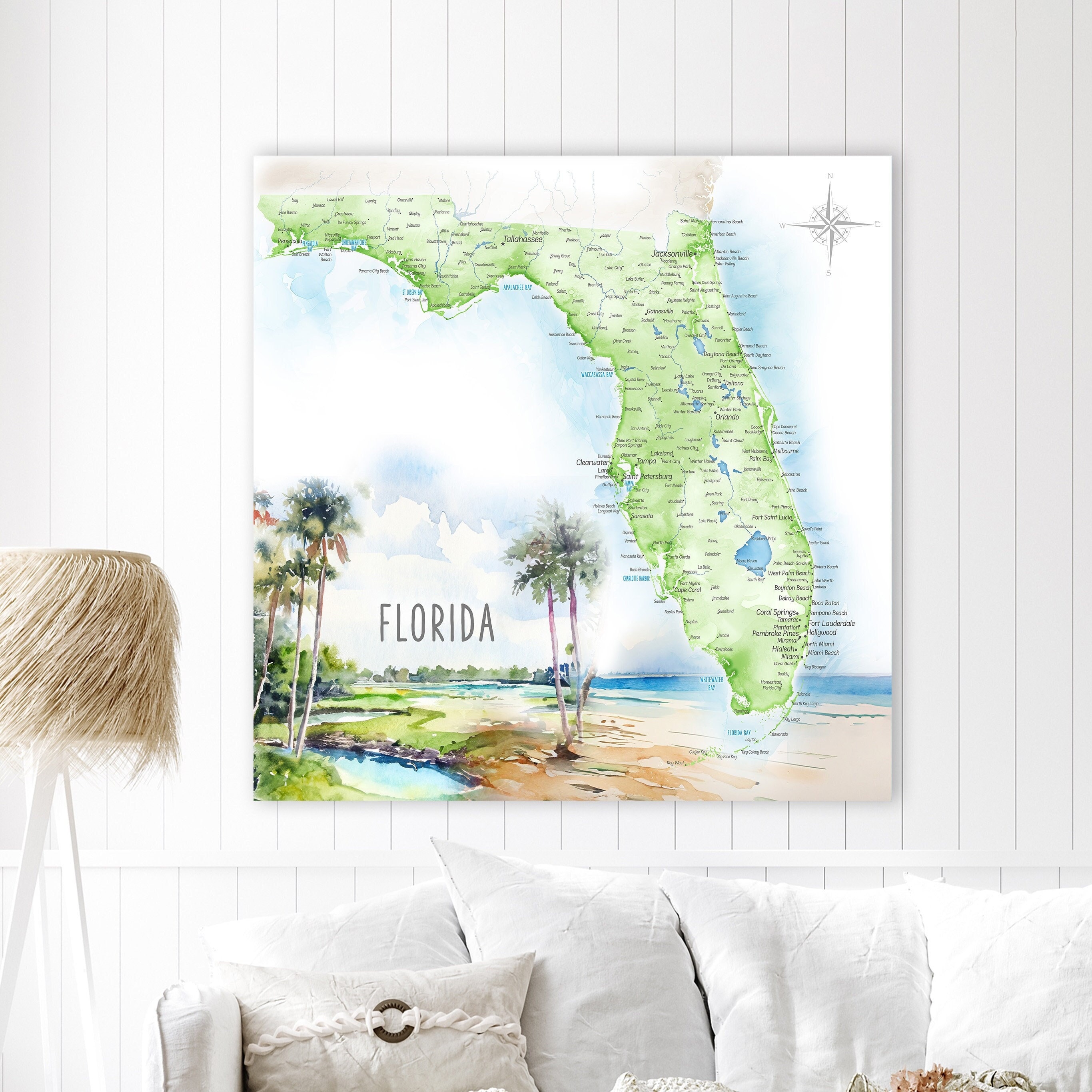 State Map - Florida Wall Art  Wall canvas, Canvas wall art, Fabric wall  decals