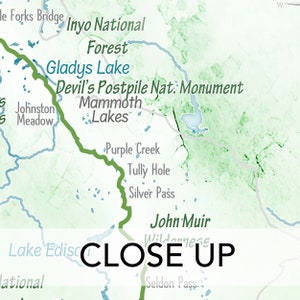 John Muir Hiking Trail Map, Exploring California Hiker Map Print, Framed Personalized Gift Idea for Hiker, West Coast Camper Wall Art Decor image 7