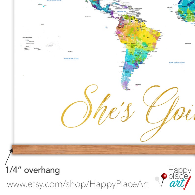 Pretty Canvas Map of the World, Personalized Map, Gift for Niece World Map Print, Large Dorm Wall Decor, She's Going Places Personalized Map image 5