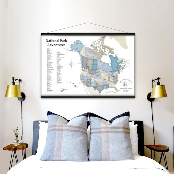 Personalized Map of North America National Parks, Outdoor Adventure Gift, RV decor, Retirement gift for Motorhome Travelers, Bucket List Art