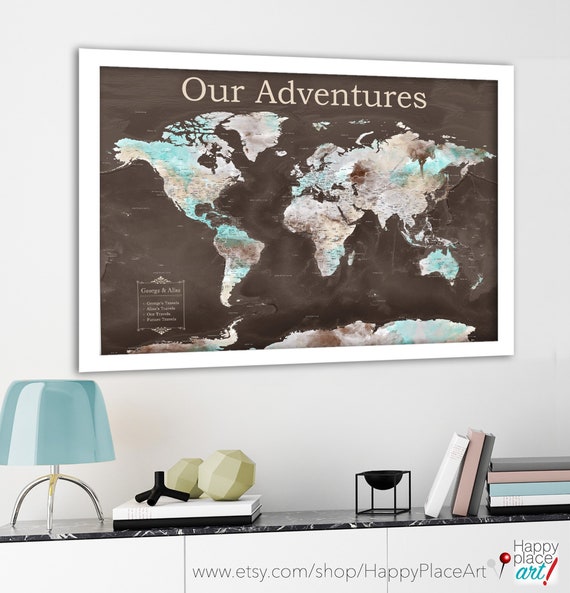 1st Anniversary Paper Gift or Canvas World Map with Legend, Personalized, Anniversary Gift for husband, Detailed World Wall Map Push Pin Map