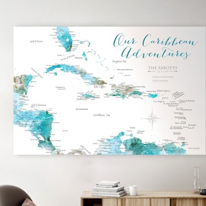 Custom Caribbean Map, Incl Optional Personalized Title and Legend / Motif, Map of Travels