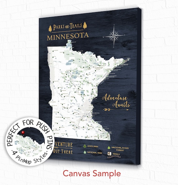 Push Pin Map of Walking Trails Minnesota Map, Personalized Map with Minnesota State Parks USA List, Hiking Trail Canvas Gift for Girlfriend,