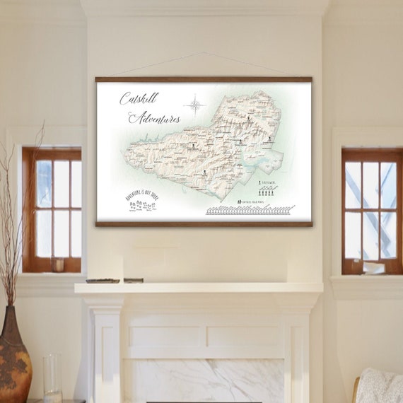 Catskills Map, RV Travel Map, Camping Wall Art, Firetower Map Locations, Hiking Canvas Map, Gift for Retirement, New York State Adventures