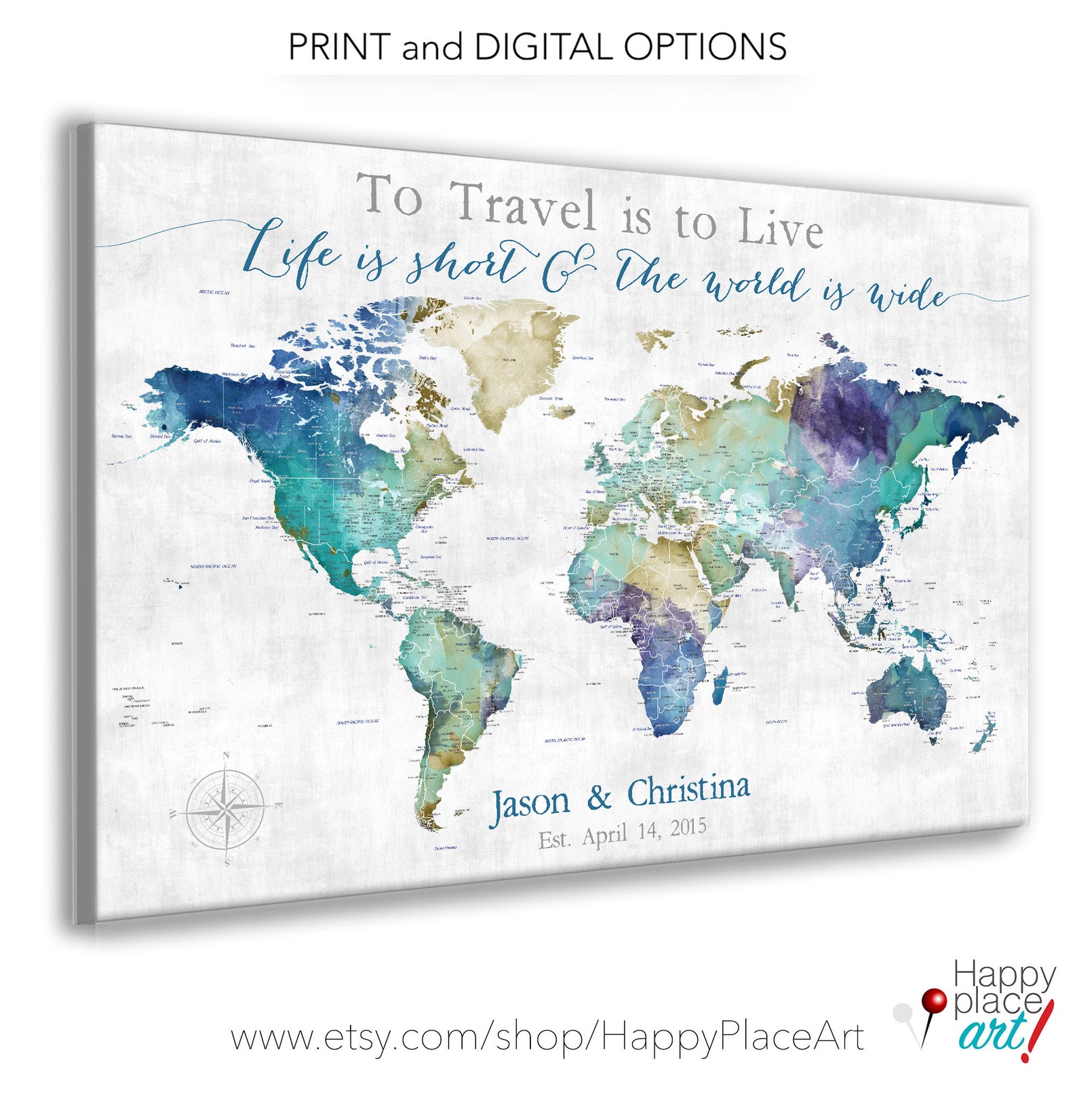 World Map With Any Title and Personalized Legend. to Travel is to Live ...