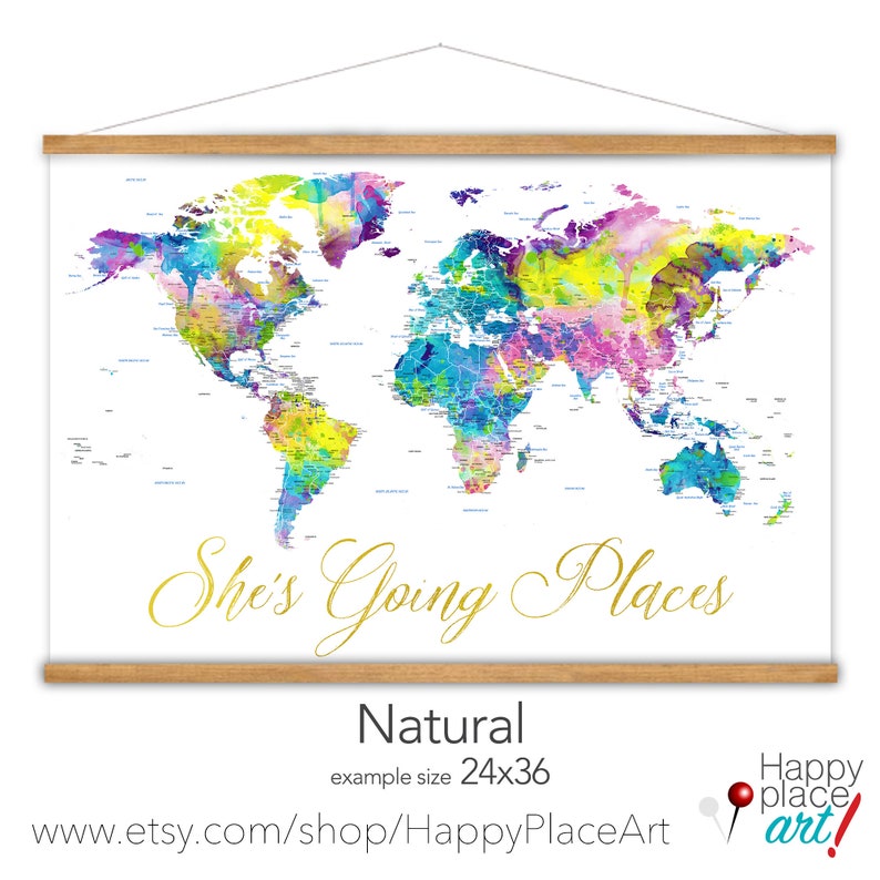 Pretty Canvas Map of the World, Personalized Map, Gift for Niece World Map Print, Large Dorm Wall Decor, She's Going Places Personalized Map image 9